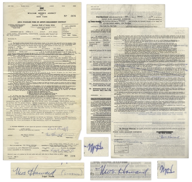 Two January 1959 Contracts Signed by Moe Howard -- Contracts for Three Stooges Performances -- Documents Measure 8.5'' x 14'' & 8.5'' x 17'', Very Good